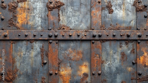 Rusty Metal Texture with Bolts and Stripes