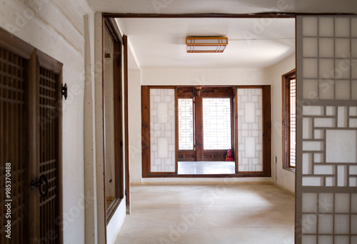 Gangneung-si, Gangwon-do, South Korea - June 5, 2014: Traditional hanok rooms of a house at Heo Gyun and Heo Nanseolheon, Memorial Park photo