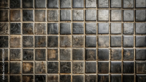 Old dirty black square-shaped ceramic tiles on the wall as background , tiles, ceramic, square, black, old, dirty, grunge