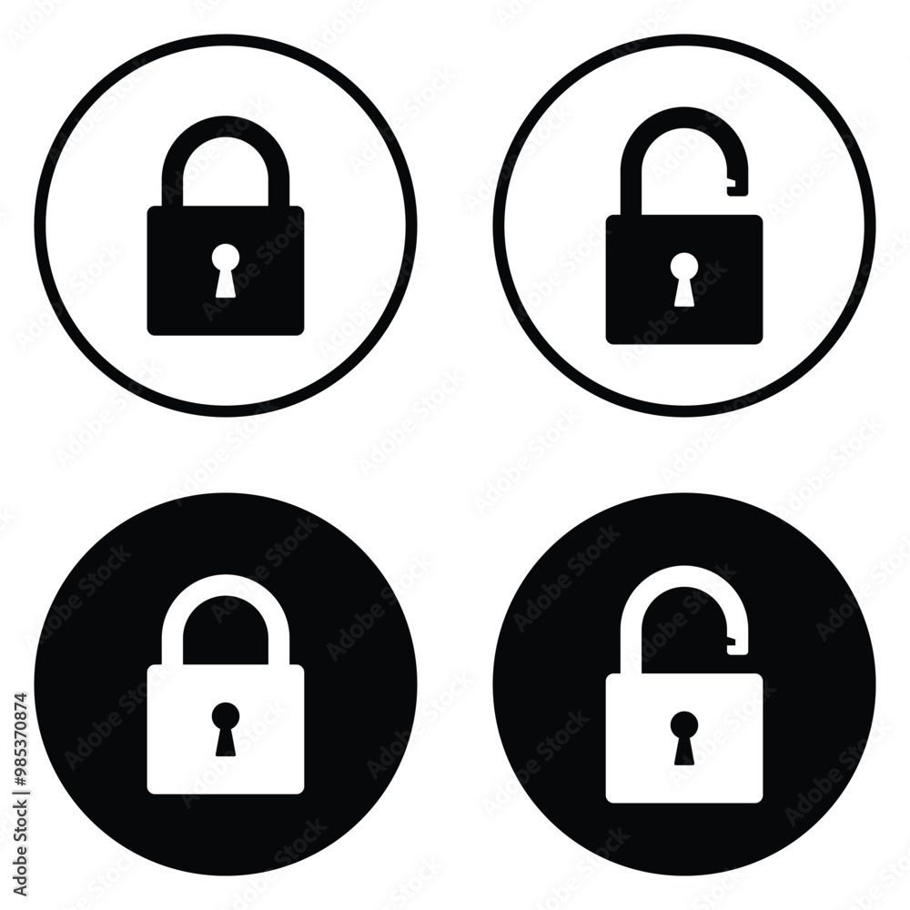 Padlock vector icon set. Lock symbol collection. Locked and unlocked lock sign. Open and closed. Flat security pictogram. Padlock vector icon set. Lock symbol collection. Locked and unlocked lock sign. Open and closed. Flat security pictogram.