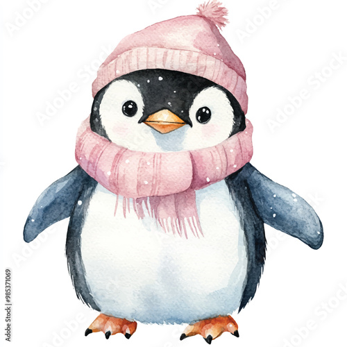 Penguin watercolor clipart illustration isolated