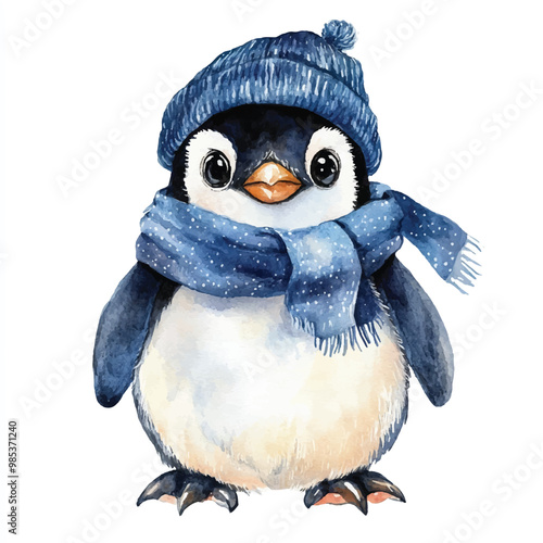 Penguin watercolor clipart illustration isolated