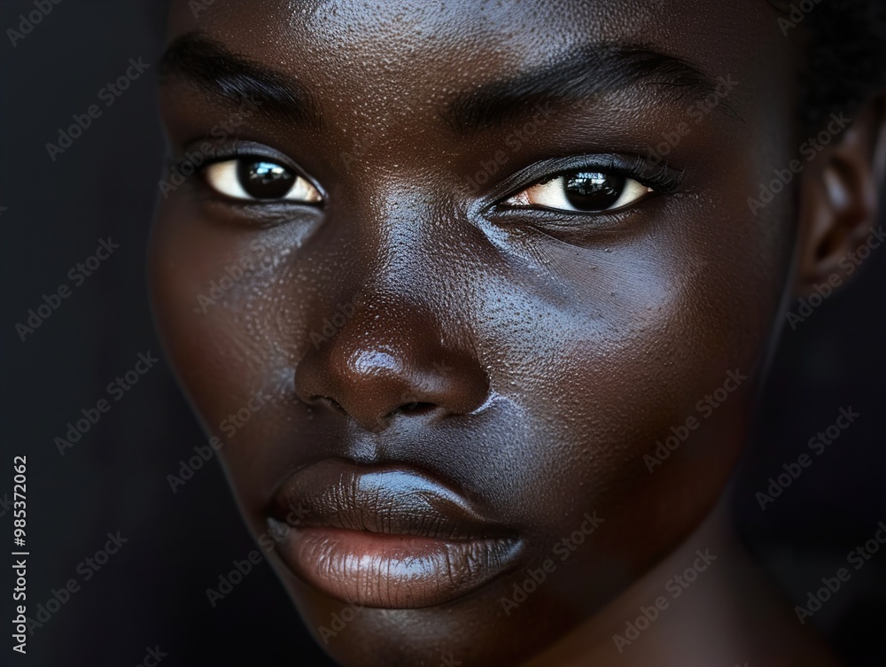 Close-Up Portrait of a Black Woman with Intense Gaze Close-Up Portrait of a Black Woman with Intense Gaze