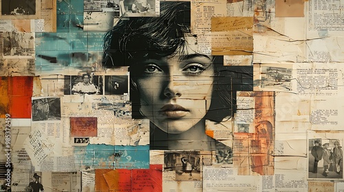 Wallpaper Mural A vintage woman�s portrait emerges from textured paper in a grungy, abstract collage. Torontodigital.ca