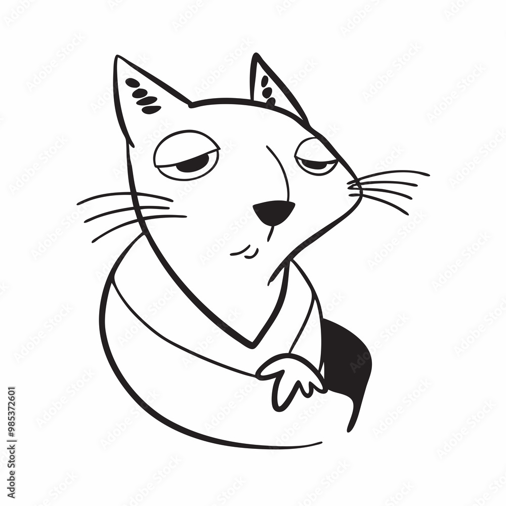 Obraz premium White cat, elegant style. ultra high-definition Doodle Line art 