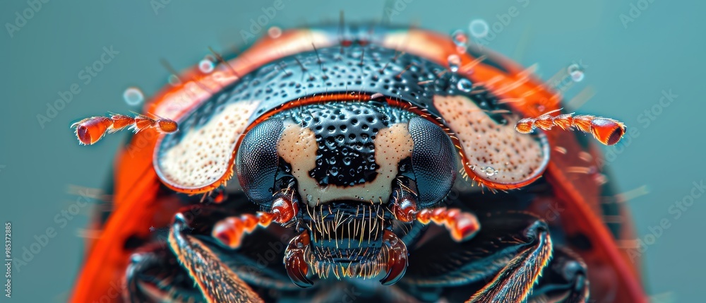 Close-Up of a Colorful Beetle with Water Droplets Close-Up of a Colorful Beetle with Water Droplets