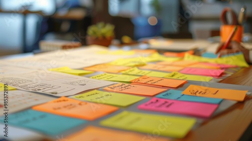 A table with a lot of colorful sticky notes on it