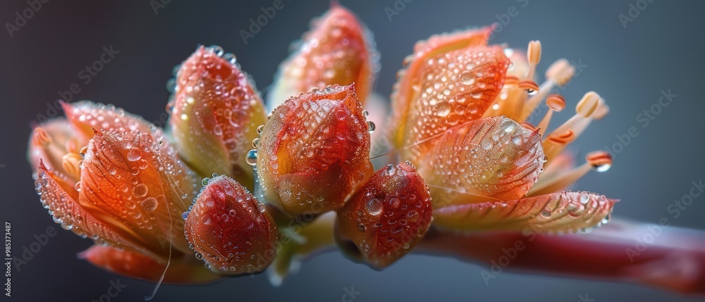 Close-Up of Orange Flower Buds with Water Droplets Close-Up of Orange Flower Buds with Water Droplets