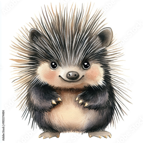 Porcupine watercolor clipart illustration isolated