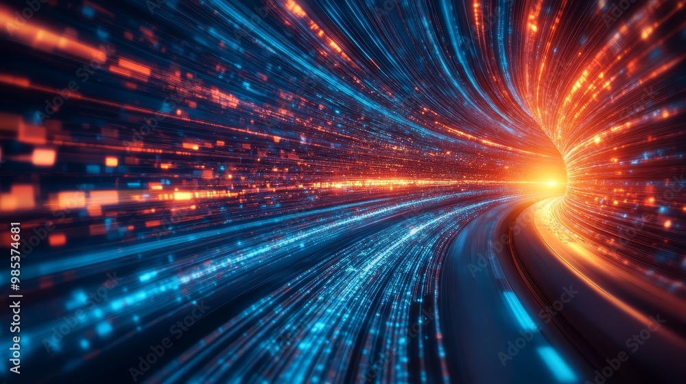 Abstract Digital Tunnel with Glowing Lines and Light Effects Abstract Digital Tunnel with Glowing Lines and Light Effects