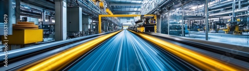 Abstract Industrial Factory Conveyor Belt with Motion Blur