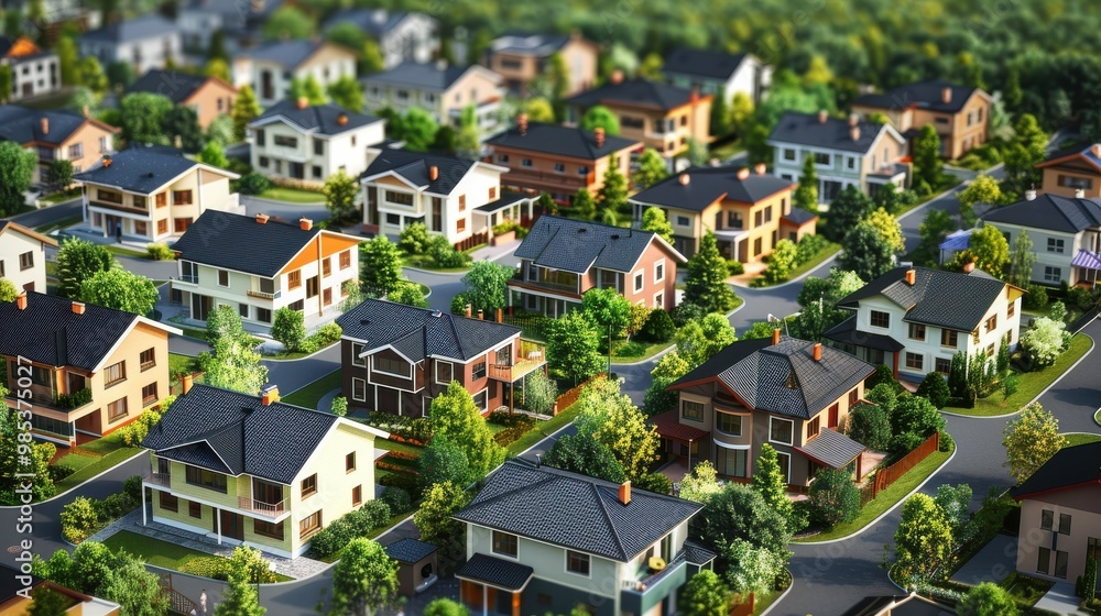 Fototapeta premium A neighborhood with many houses and trees