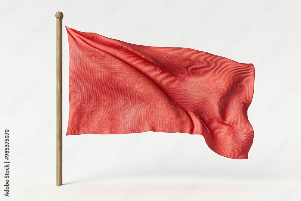 Red Flag Waving in Wind on White Background. Red Flag Waving in Wind on White Background.
