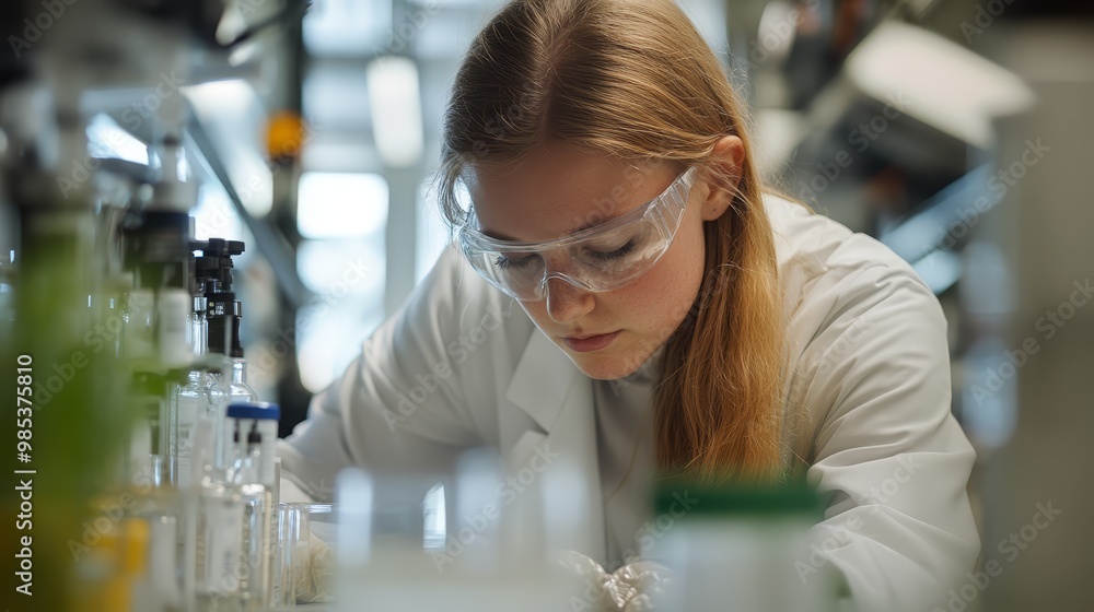 Female Scientist Working in a Lab Focused on Experiment Research Science Innovation Female Scientist Working in a Lab Focused on Experiment Research Science Innovation