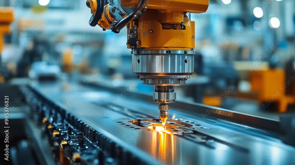 Industrial Robot Arm Welding Metal Parts In Factory Industrial Robot Arm Welding Metal Parts In Factory