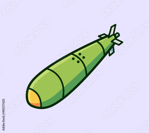 Cartoon Vector Illustration of a Green Cartoon Bomb with a Rounded Nose, Ideal for Fun Designs Related to Warfare, Adventure, and Cartoon Themes