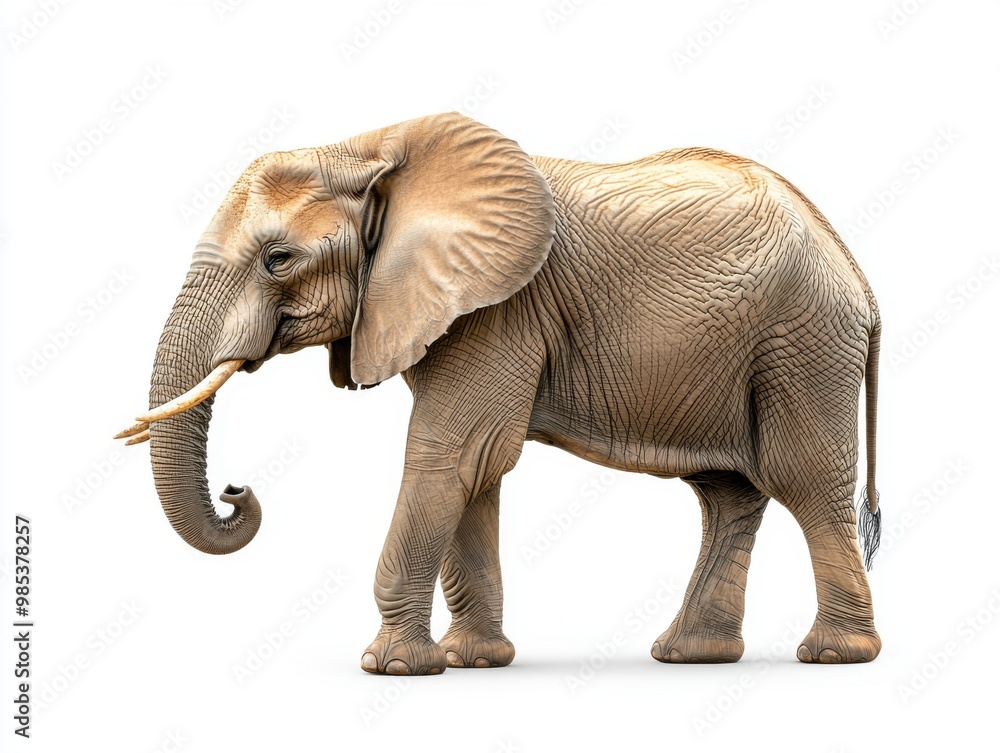 Fototapeta premium African Elephant Standing Isolated on White Background.