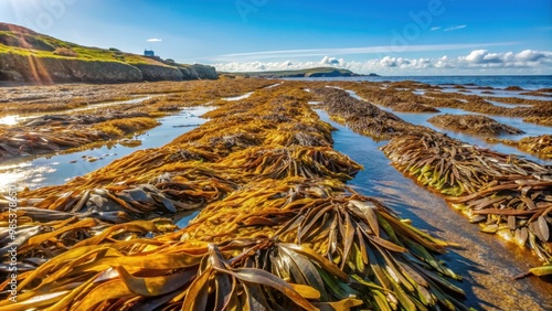 Coastal kelp being spread out to dry in the sun for sustainable seaweed harvesting , coastal, kelp, drying, sun photo