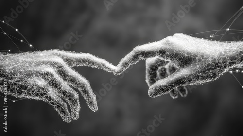 Abstract Wireframe Hands Reaching Towards Each Other