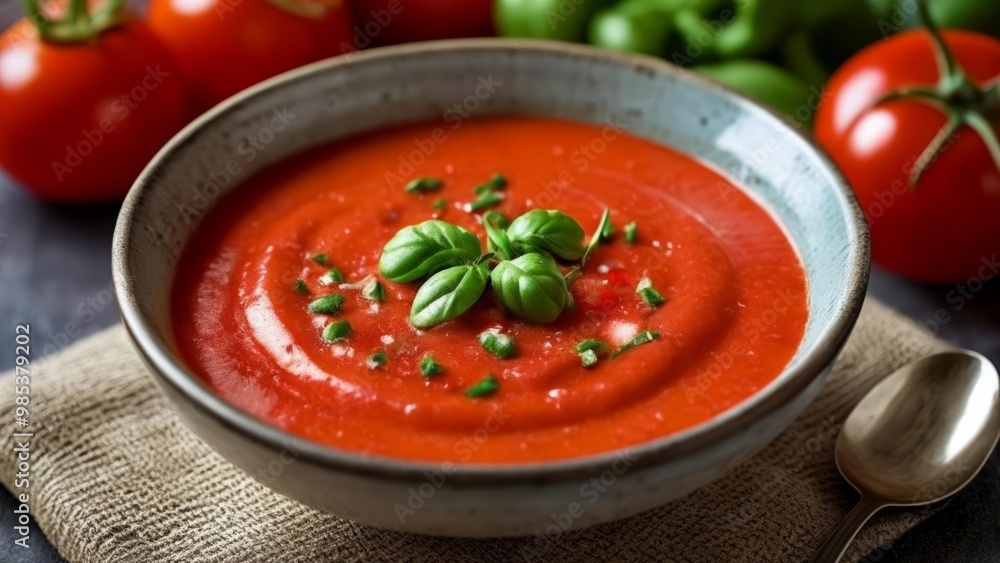 Delicious Red Soup with Fresh Herbs Delicious Red Soup with Fresh Herbs