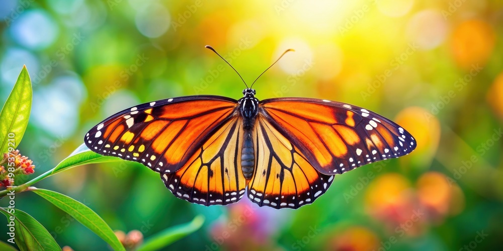 Vibrant and delicate monarch butterfly with intricate patterns on its wings, beauty, insect, nature, colorful, wings