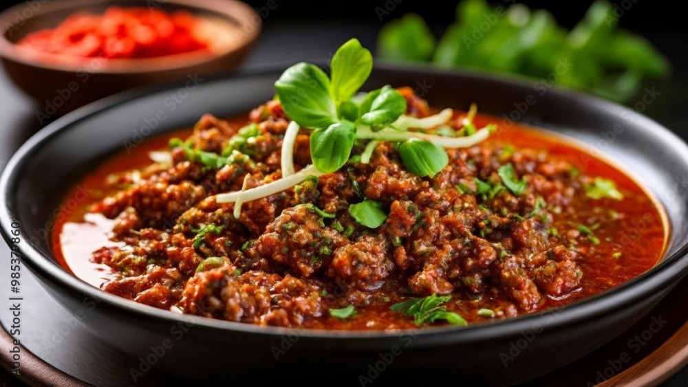 Deliciously spiced meat stew ready to be savored Deliciously spiced meat stew ready to be savored