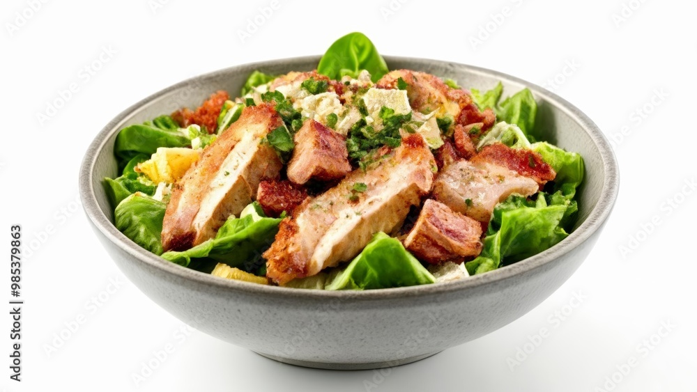Deliciously fresh salad with chicken bacon and greens Deliciously fresh salad with chicken bacon and greens