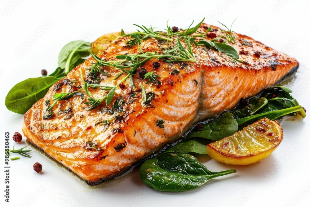 Grilled Salmon with Lemon and Spinach. Grilled Salmon with Lemon and Spinach.