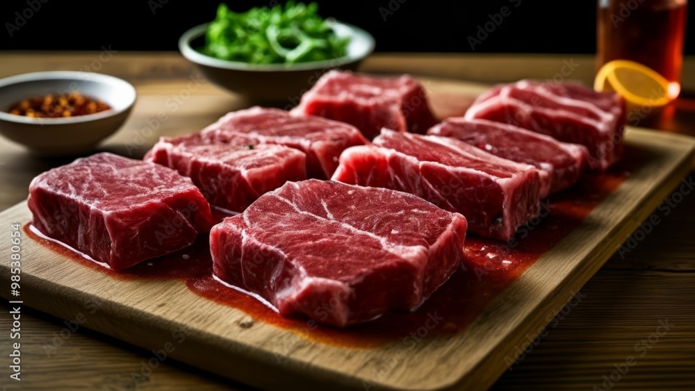 Deliciously marinated steak cubes ready for the grill Deliciously marinated steak cubes ready for the grill