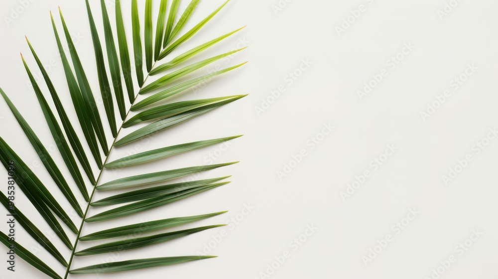 Fototapeta premium Tropical palm leaf shadows cast on a bright white surface create a fresh, natural vibe perfect for any design project.