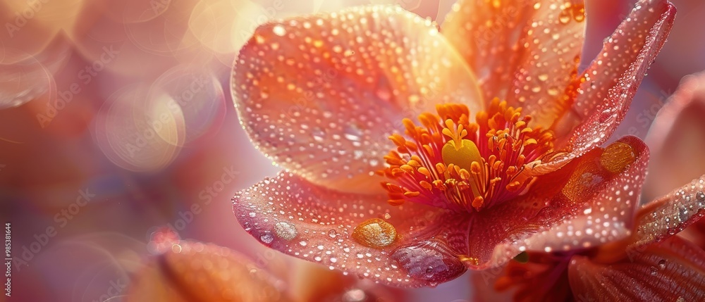 Delicate Flower with Raindrops Glimmering in Light Delicate Flower with Raindrops Glimmering in Light