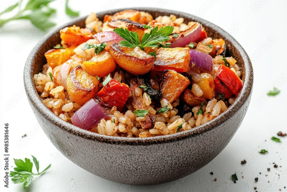 Fototapeta premium Brown Rice with Roasted Vegetables.