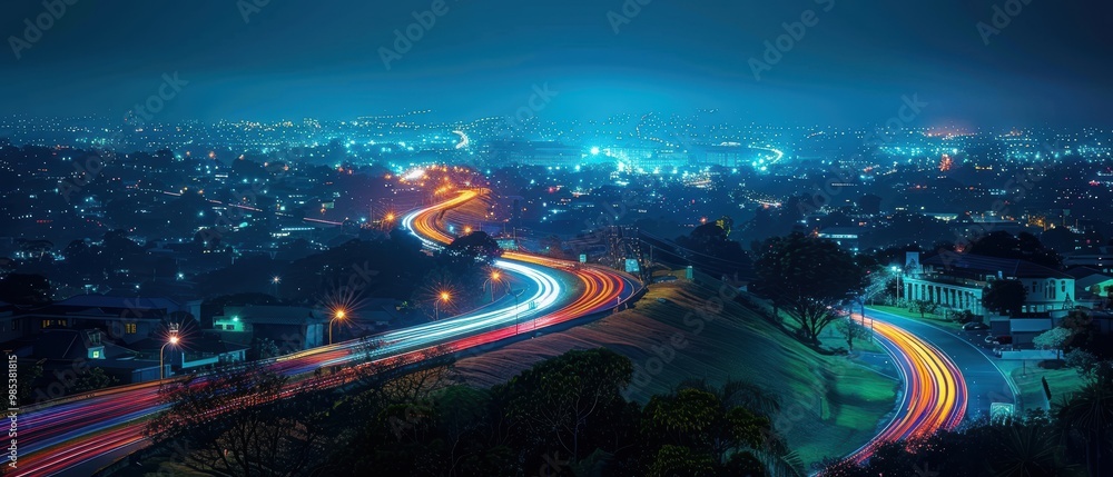 Night Cityscape with Light Trails and Urban Glow Night Cityscape with Light Trails and Urban Glow