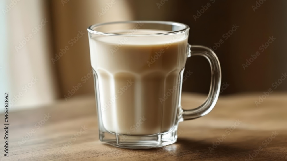 A frothy beverage in a glass mug A frothy beverage in a glass mug