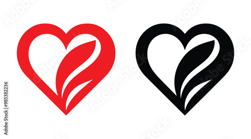 Red and black heart vector icons. Vector hearts for valentine day. Unique heart icons. Heart sign.