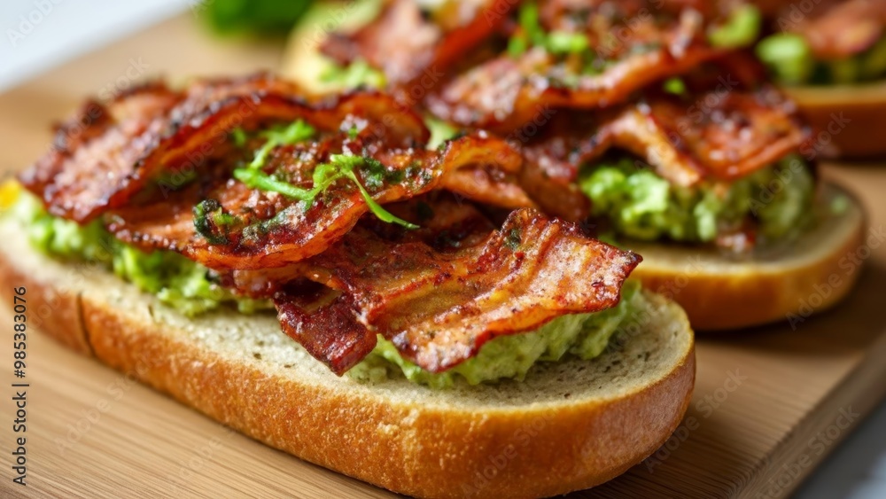 Delicious bacon and avocado sandwich on rustic bread Delicious bacon and avocado sandwich on rustic bread