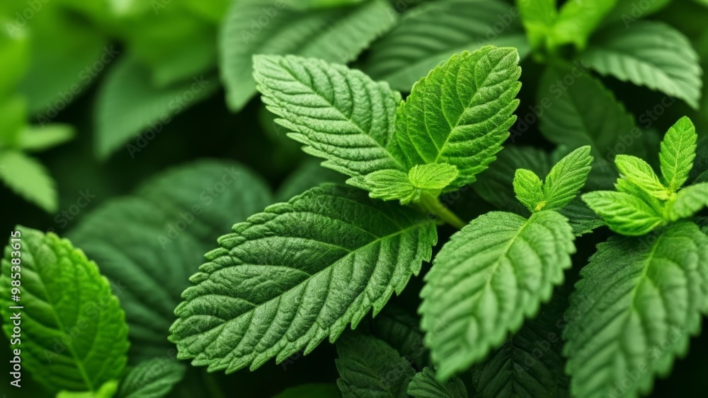 Vibrant green leaves of a plant closeup Vibrant green leaves of a plant closeup
