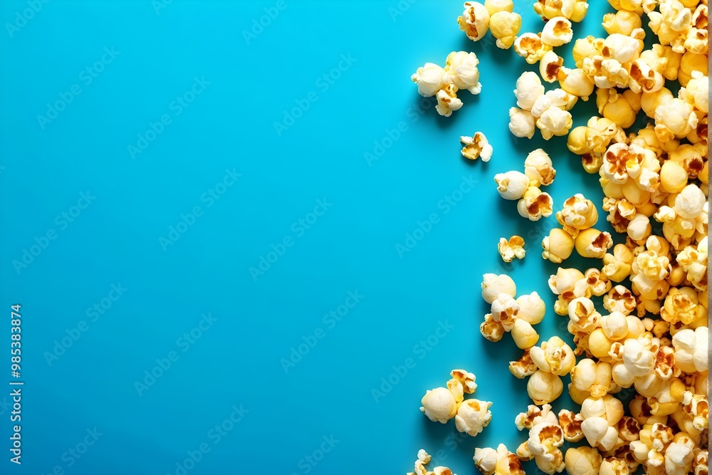 blue background with popcorn and copy space blue background with popcorn and copy space