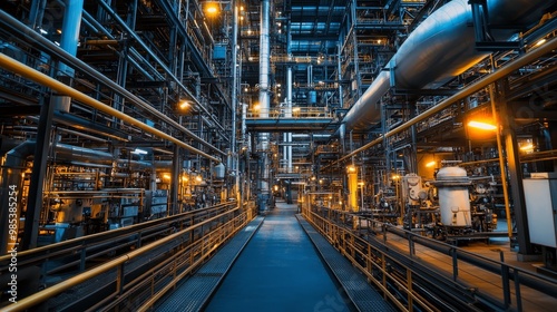 Industrial Factory Interior with Pipes and Catwalks