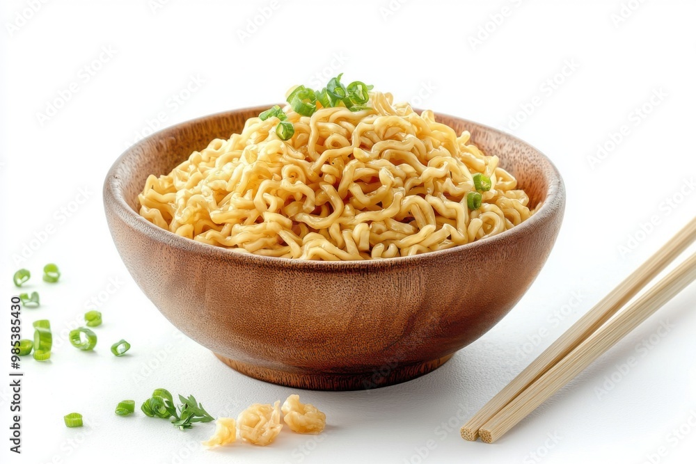 Bowl of Ramen Noodles with Chopsticks and Green Onions. Bowl of Ramen Noodles with Chopsticks and Green Onions.