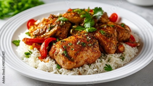  Deliciously seasoned chicken and rice dish ready to be savored