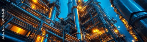 Industrial Pipes and Towers at Night