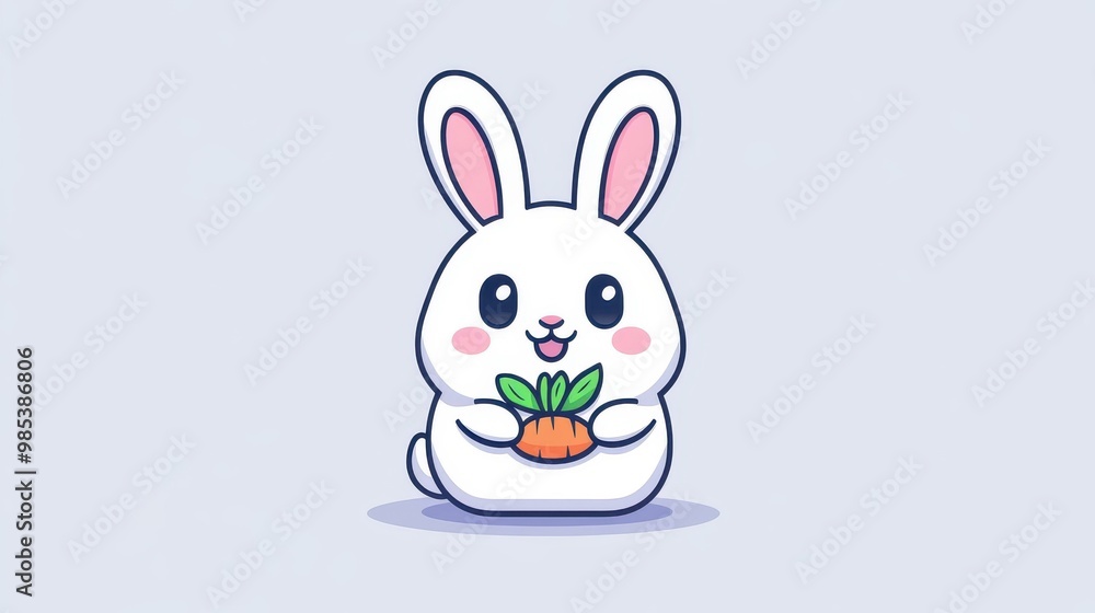Fototapeta premium This vector art showcases a charming rabbit with a carrot, highlighting a clean, minimalistic design full of personality.