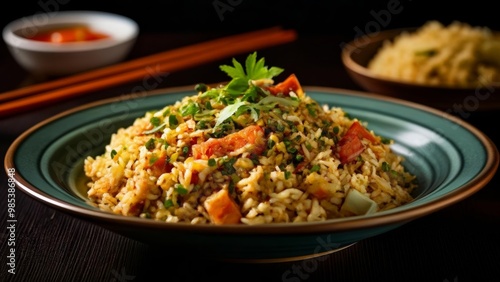  Deliciously seasoned rice dish ready to be savored