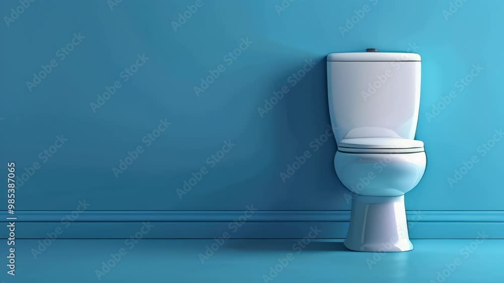 A bright blue bathroom featuring a modern toilet in a clean and minimalistic design, showcasing contemporary decor ideas A bright blue bathroom featuring a modern toilet in a clean and minimalistic design, showcasing contemporary decor ideas