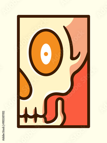 Cartoon Vector Illustration of a Skull with Playful Colors and Unique Design Elements