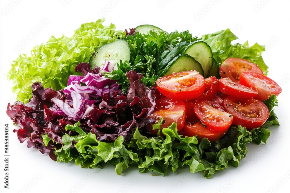 Fresh Green Salad with Tomatoes, Cucumbers and Red Onion. Fresh Green Salad with Tomatoes, Cucumbers and Red Onion.