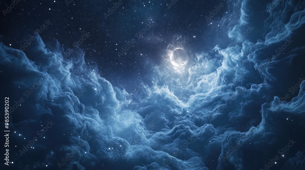 Beautiful tiny stars glowing in the night sky, elegantly scattered against a dynamic, realistic background of swirling, moonlit clouds Beautiful tiny stars glowing in the night sky, elegantly scattered against a dynamic, realistic background of swirling, moonlit clouds