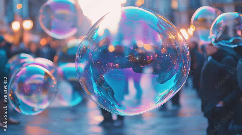 colorful soap bubbles in urban street scene - abstract background colorful soap bubbles in urban street scene - abstract background