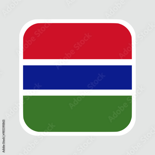 gambia flag, flat vector square with rounded corners and white border. vector illustration